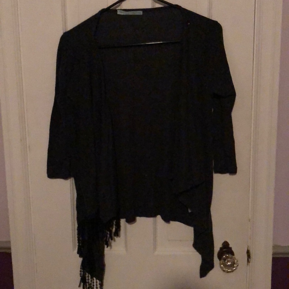 Dark gray cardigan with lace front detail